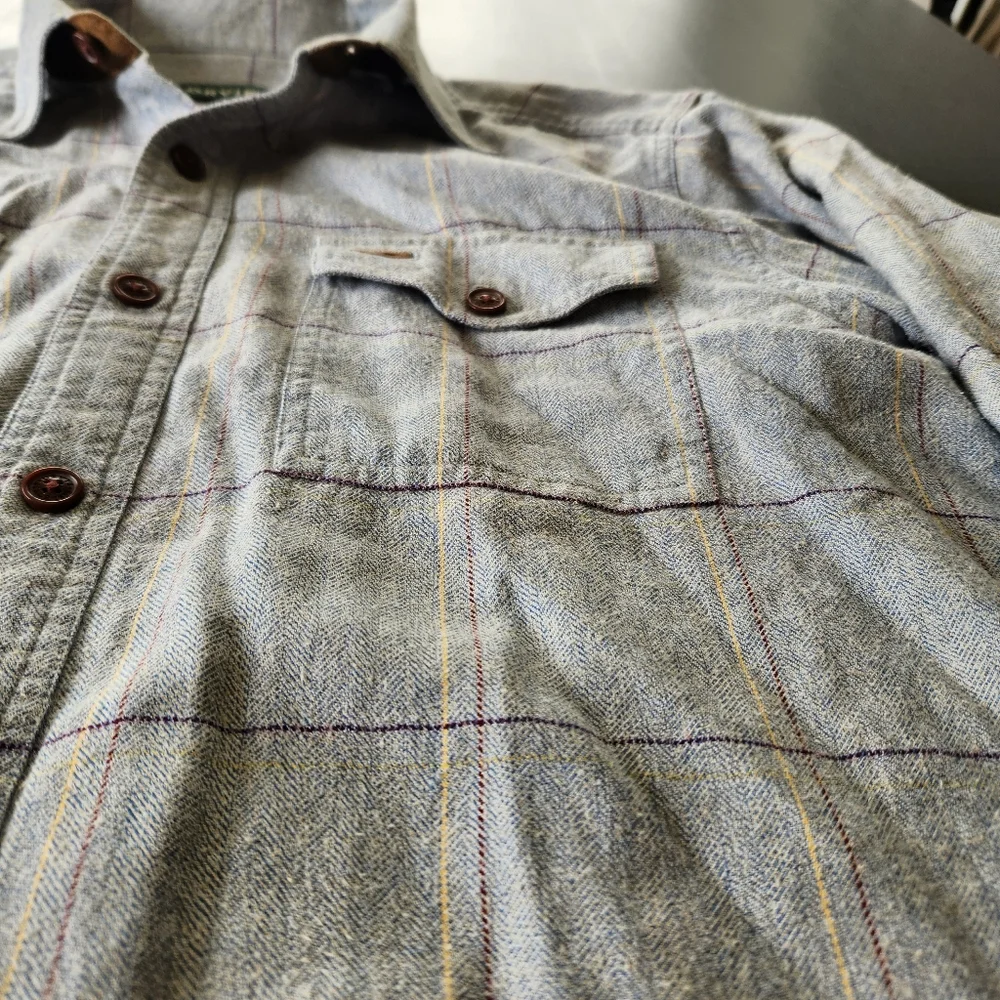 Orvis Fairbanks Shirt Mens Med Light Check Flannel Button Up SUEDED ELBOW Patch - Picture 3 of 14